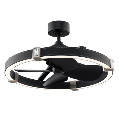Schonbek Beyond Atomic Black Leather, Brushed Nickel LED Ceiling Fan with Light