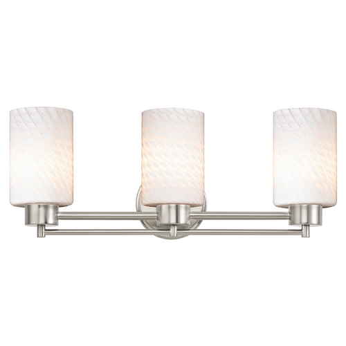 Modern Bathroom Light with White Glass in Satin Nickel Finish