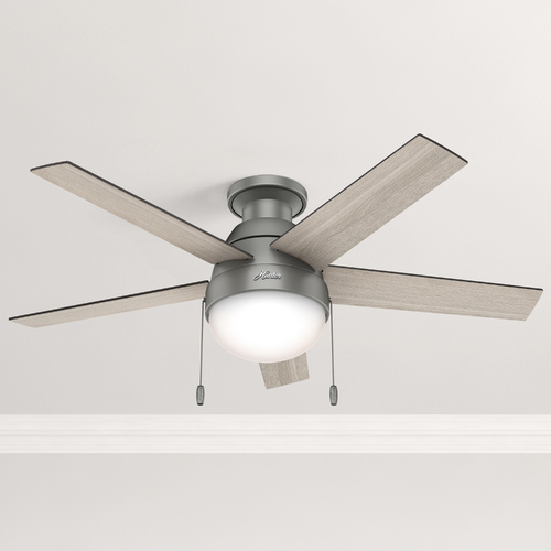 46-Inch Anslee Low Profile Matte Silver Ceiling Fan by Hunter Fan Company