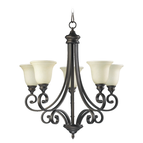 Quorum Lighting Bryant 5-Light Chandelier in Oiled Bronze with Amber Scavo Bell Glass by Quorum Lighting 6154-5-86