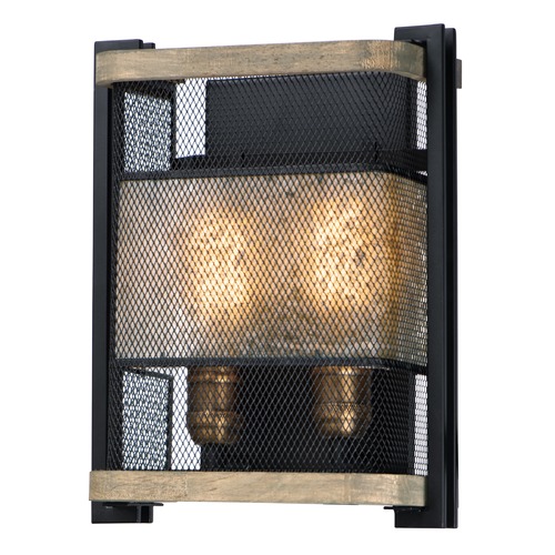 Boundry Black / Barn Wood / Antique Brass Sconce by Maxim Lighting