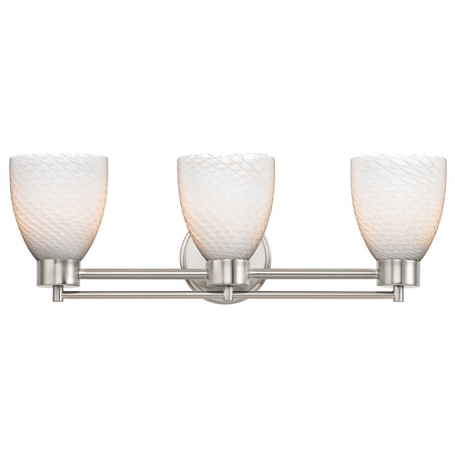 Modern Bathroom Light with White Glass in Satin Nickel Finish