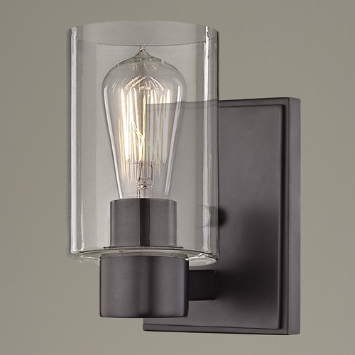 Design Classics Lighting Vashon Wall Sconce in Neuvelle Bronze with Clear Cylinder Glass 2101-220 GL1040C