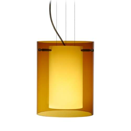 Modern Pendant Light Amber Glass Bronze by Besa Lighting