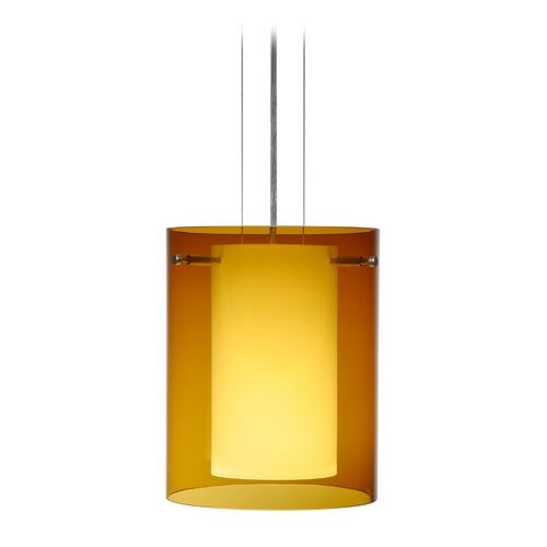Modern Pendant Light Amber Glass Satin Nickel by Besa Lighting