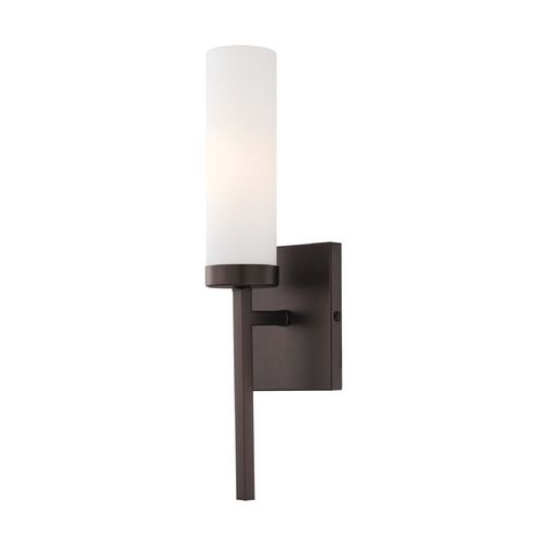Sconce Wall Light with White Glass in Copper Bronze Patina by Minka Lavery