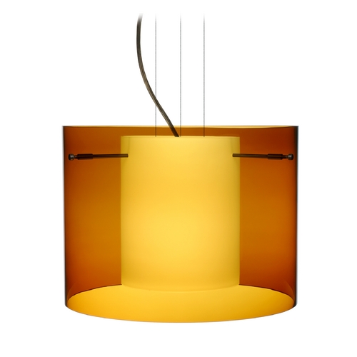 Modern Pendant Light Amber Glass Bronze by Besa Lighting