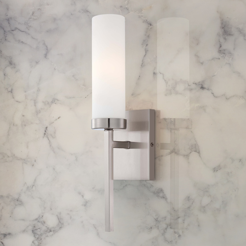 Minka Lavery Modern Sconce Wall Light with White Glass in Brushed Nickel Finish 4460-84