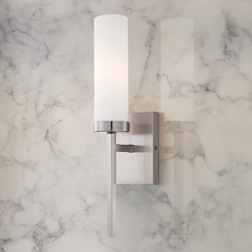 Modern Sconce Wall Light with White Glass in Brushed Nickel by Minka Lavery