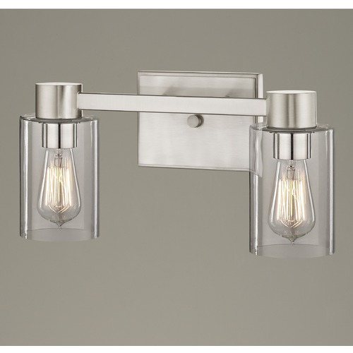 2-Light Clear Glass Bathroom Light Satin Nickel