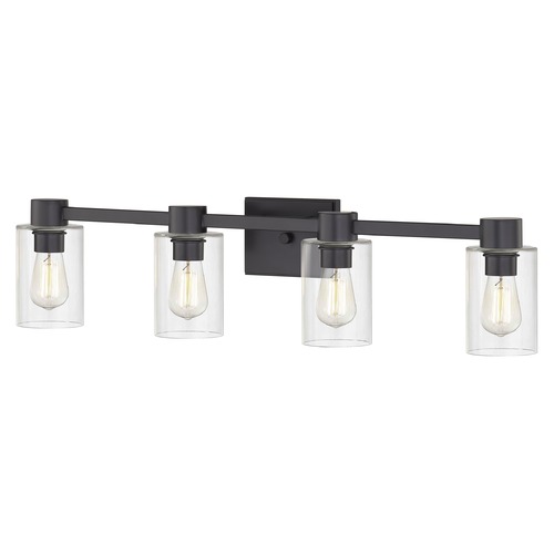 Vashon Matte Black Vanity Light with Clear Cylinder Glass