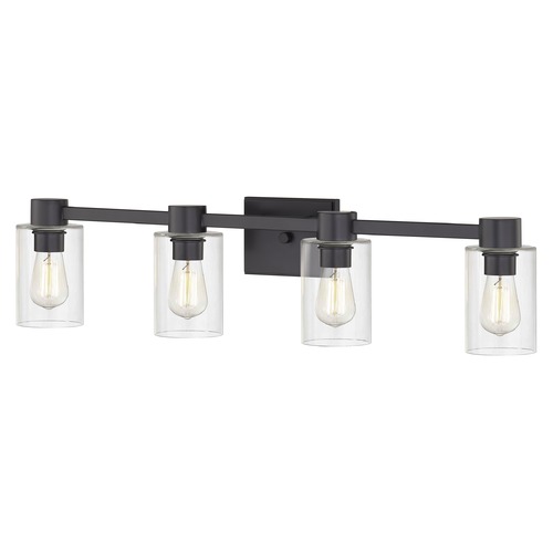 Design Classics Lighting Vashon Matte Black Vanity Light with Clear Cylinder Glass 2104-07 GL1040C