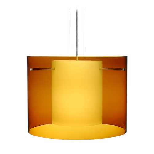 Modern Pendant Light Amber Glass Satin Nickel by Besa Lighting
