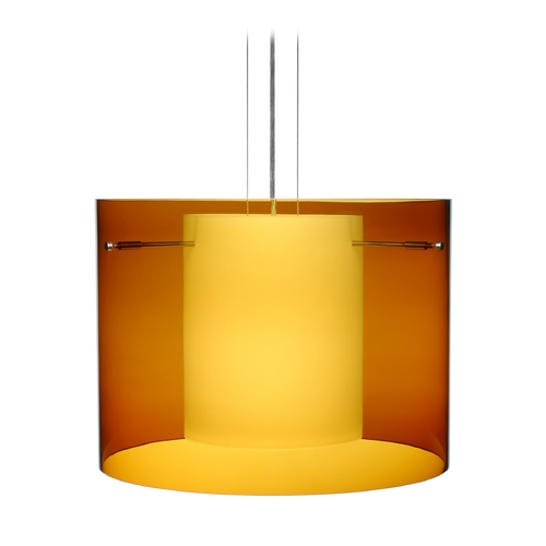 Besa Lighting Modern Pendant Light Amber Glass Satin Nickel by Besa Lighting 1KG-G00707-SN