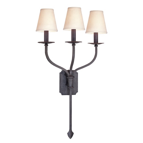 Troy Lighting Sconce Wall Light with White Shades in French Iron Finish B2483FI