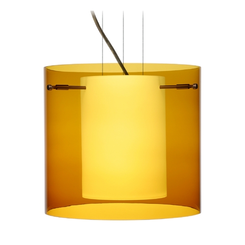 Modern Pendant Light Amber Glass Bronze by Besa Lighting