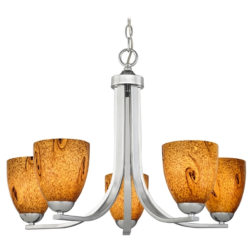 Design Classics Lighting Modern Chandelier with Brown Art Glass in Polished Chrome Finish 584-26 GL1001MB