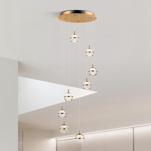 Swank 8-Light LED Pendant in Natural Aged Brass by ET2 Lighting