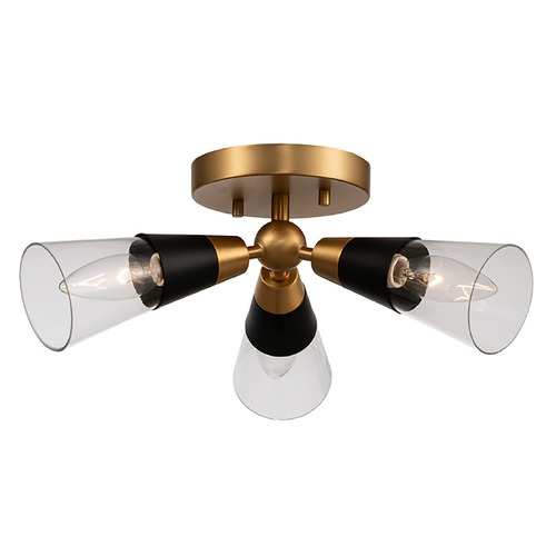Ponti 3-Light Semi-Flush Mount in Matte Black & New Brass by Kalco Lighting
