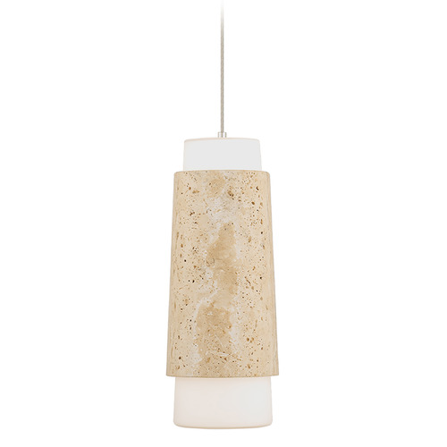 Modern Forms Chauncey Beige Travertine & Aged Brass LED Mini-Pendant Light with Cylindrical Shade