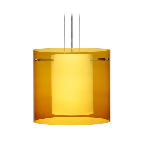 Besa Lighting Modern Pendant Light Amber Glass Satin Nickel by Besa Lighting 1KG-G18407-SN
