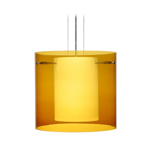 Modern Pendant Light Amber Glass Satin Nickel by Besa Lighting
