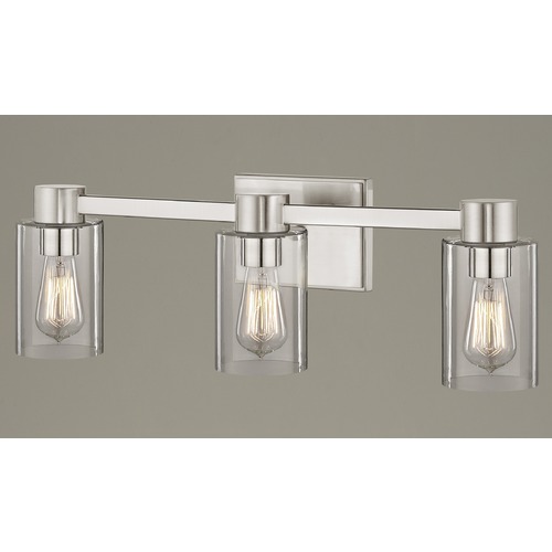 3-Light Clear Glass Bathroom Light Satin Nickel