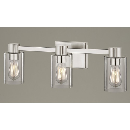 Design Classics Lighting 3-Light Clear Glass Bathroom Light Satin Nickel 2103-09 GL1040C