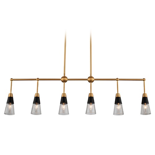 Ponti 41-Inch 6-Light Linear Chandelier in Matte Black & New Brass by Kalco Lighting
