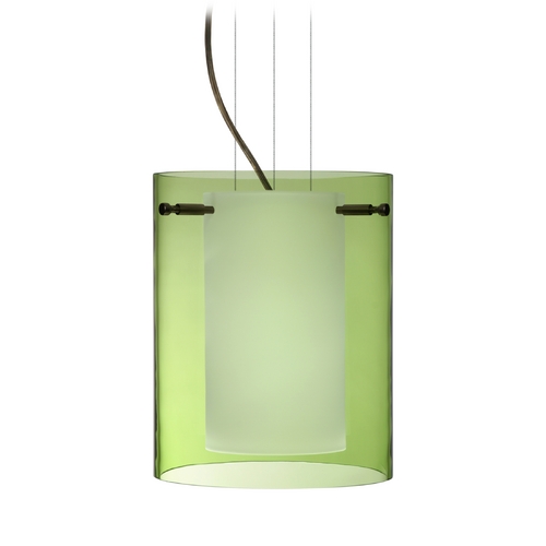 Modern Pendant Light Green Glass Bronze by Besa Lighting