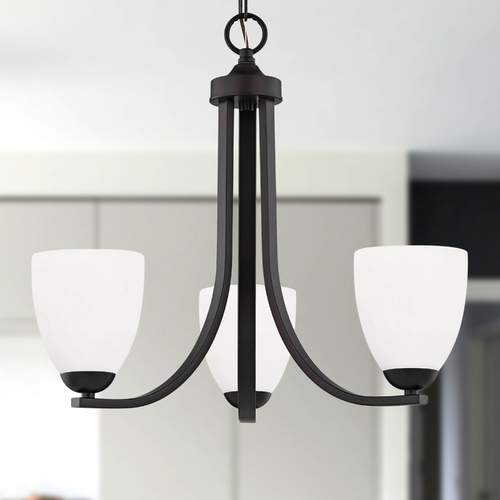 Design Classics Lighting Dalton 3-Light Chandelier in Bronze with White Modern Bell Glass 5843-220 GL1028MB