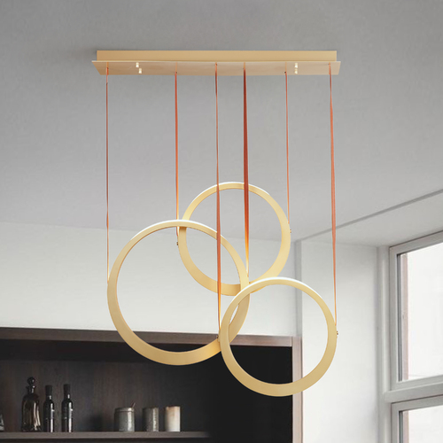 Tether 3-Light LED Pendant in Natural Aged Brass by ET2 Lighting