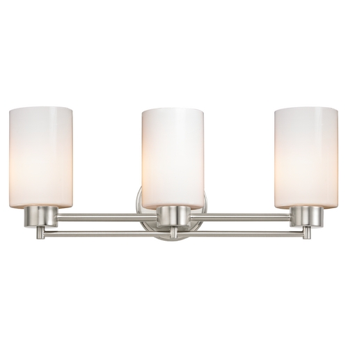 Modern Bathroom Light with White Glass in Satin Nickel Finish