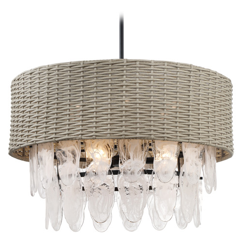 Breakers Isle 9-Light Pendant in Coal with Rattan by Minka Lavery