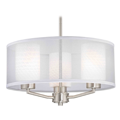 Design Classics Lighting Organza Drum Pendant Light Satin Nickel with White Art Glass 3-Light 1723-09 GL1020C