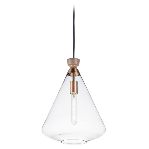 Maxim Lighting Maxim Lighting Abbott Weathered Oak / Antique Brass Pendant Light with Conical Shade 10101CLWOAB
