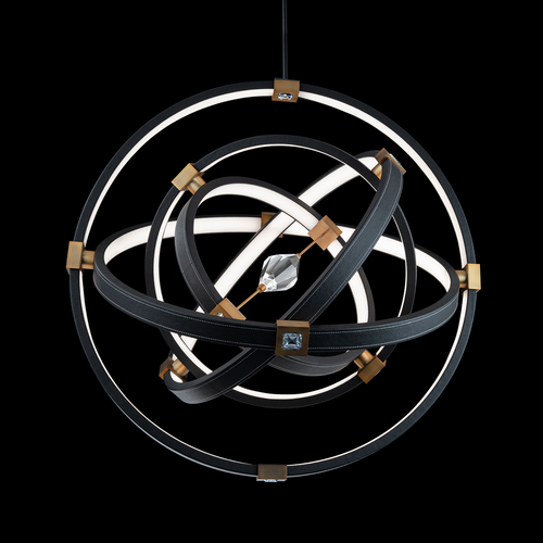 Atomic 36.50-Inch Pendant in Black Leather & Brass by Schonbek Beyond