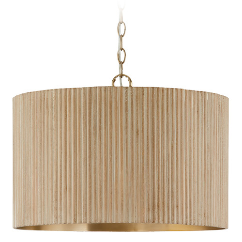 Capital Lighting Capital Lighting Donovan White Wash and Matte Brass Pendant Light with Drum Shade 350741WS