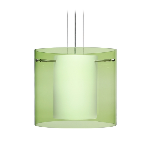 Besa Lighting Modern Pendant Light Green Glass Satin Nickel by Besa Lighting 1KG-L18407-SN