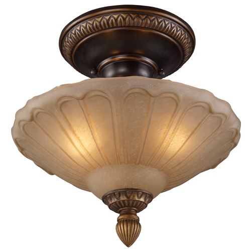 Elk Lighting Semi-Flushmount Light with Amber Glass in Golden Bronze Finish 08092-AGB