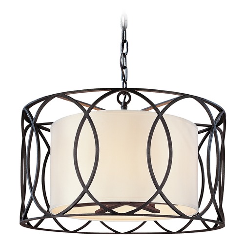 Troy Lighting Drum Pendant Light with White Shade in Deep Bronze Finish F1285DB