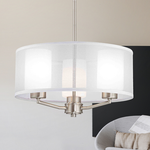 Design Classics Lighting Organza Drum Pendant Light Satin Nickel 3-Light 1723-09 GL1024C