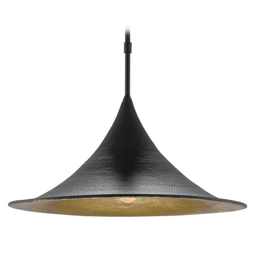 Currey and Company Lighting Currey and Company Aberfoyle Satin Black / Gold Leaf Pendant Light with Bell Shade 9000-0410