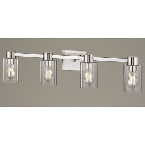 4-Light Clear Glass Bathroom Light Satin Nickel