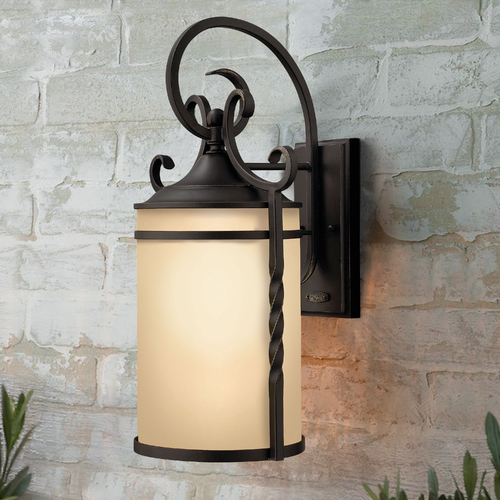 Hinkley Outdoor Wall Light with Amber Glass in Olde Black Finish 1145OL