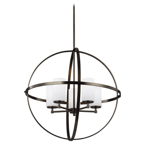 Generation Lighting Alturas 5 Lt. Brushed Oil-Rubbed Bronze Chandelier with Etched White Cylinder Glass 3124605-778