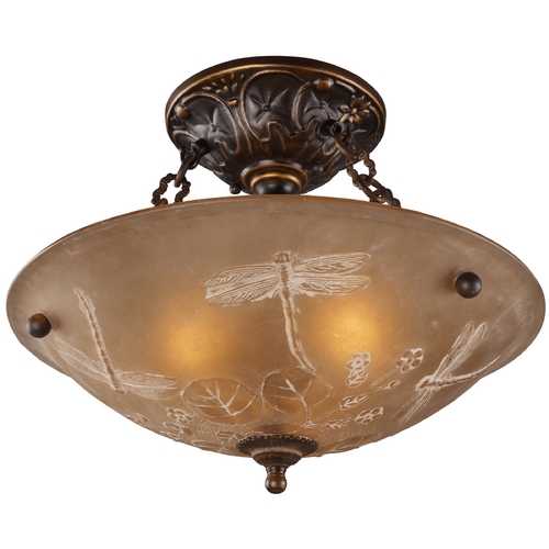 Elk Lighting Semi-Flushmount Light with Amber Glass in Golden Bronze Finish 08096-AGB