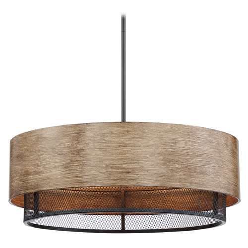 Barrique Black & Honey Wood Pendant by Nuvo Lighting