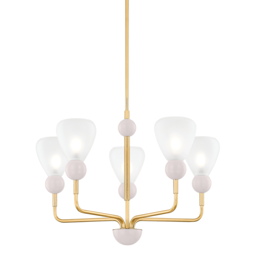 Mitzi by Hudson Valley Doreen 5-Lt Chandelier in Brass & Peignoir by Mitzi by Hudson Valley H904805-AGB/SPG