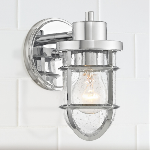 Design Classics Lighting Seeded Glass Wall Sconce with Chrome Cage 1841-26